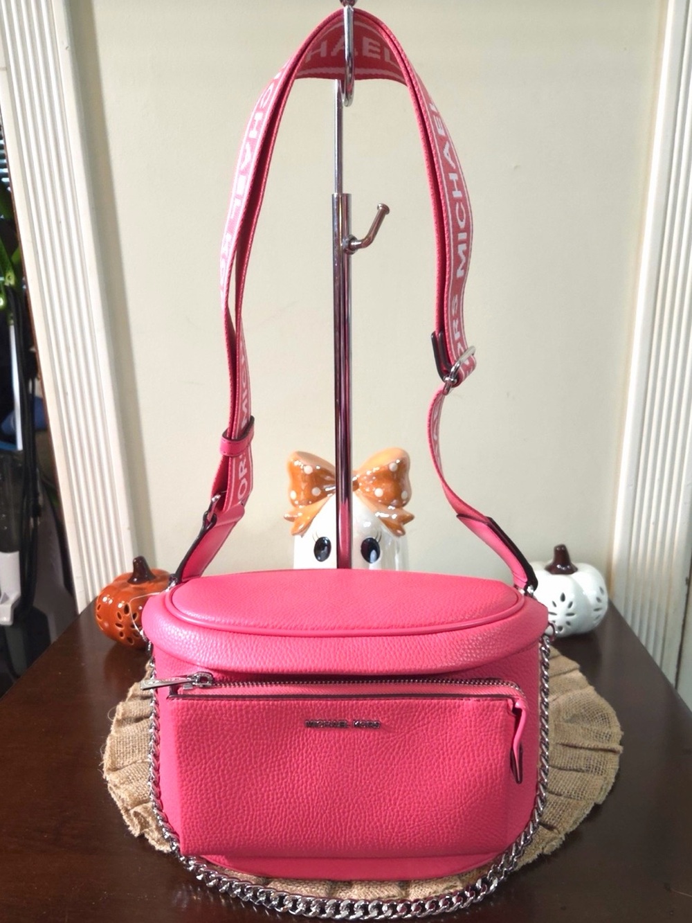 Michael Kors Hot Pink Leather Crossbody Travel Bag
